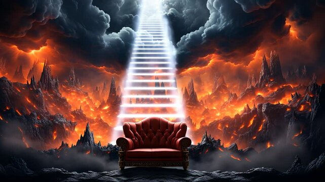 Waiting in purgatory on a comfy sofa when an angel staircase beams down from heaven