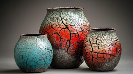 Cracked ceramic raku glaze patterns