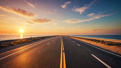 Naklejka premium sunset on the highway