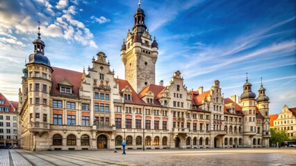 Obraz premium Historic Gothic-style town hall in Leipzig, Germany, Rathaus, Leipzig, Deutschland, architecture, historic, landmark