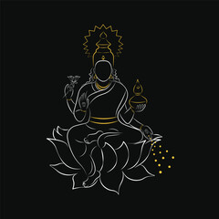 Laxmi pooja and akshaya tritiya festival line art on dark background