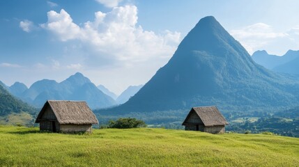 Obraz premium Tranquil Lao Mountain Villages: A Hidden Paradise Among Verdant Peaks