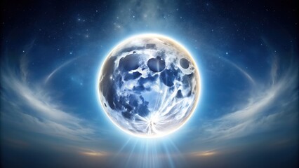 Fototapeta premium Moon halo with a ring of light surrounding a full moon , moon, halo, night, sky, celestial, circle, phenomenon, lunar