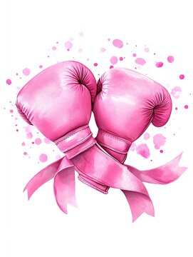 recommend clip art: Pink boxing gloves clipart, breast cancer awareness symbol, watercolor illustration, crisp details, vibrant pink, isolated on white background