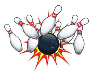 classic simple cartoon ten pin tenpin bowling ball and pins strike logo icon vector transparent background