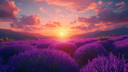 Lavender Field Sunset Landscape