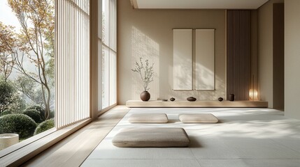 Minimalist Zen Interior Design with Wooden Floor and Cushions