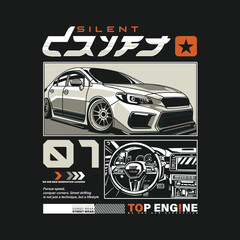 car design illustration, car drifting poster design template