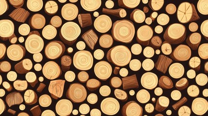 Seamless Pattern of Wooden Logs with Tree Rings