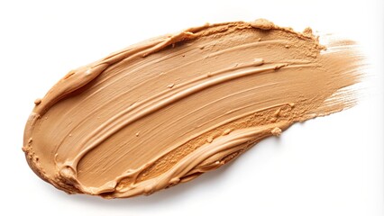 Thick foundation concealer with smudge texture in beige color on isolated background