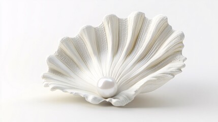 3d White Shell with pearl isolated onwhite background
