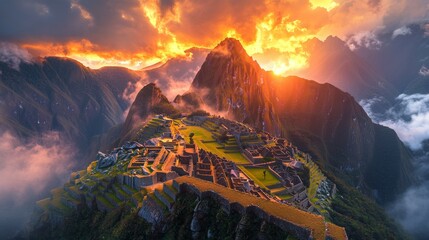 Majestic Machu Picchu at Sunset with Dramatic Clouds