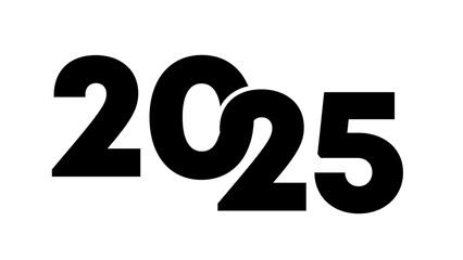 Typography number 2025 black color isolated on white background. Design banner posters, stickers, cards 2025. Suitable as printed images on diary covers, t shirts, mugs, etc.	
