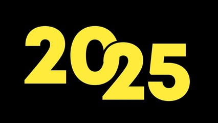 Typography number 2025 yellow color isolated on black background. Design banner posters, stickers, cards 2025. Suitable as printed images on diary covers, t shirts, mugs, etc.	