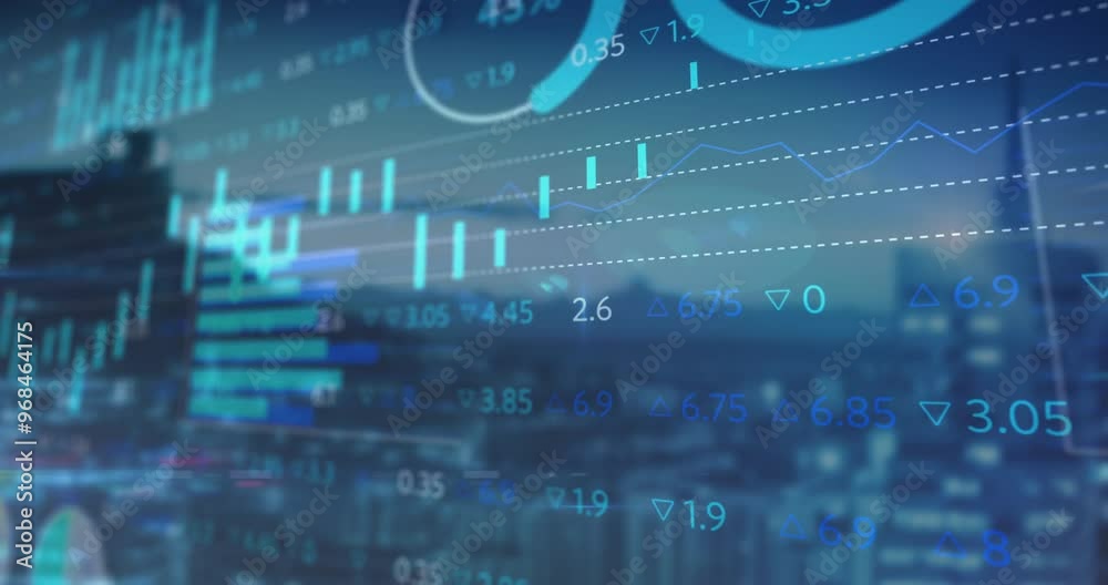 Canvas Prints Animation of financial data processing over cityscape