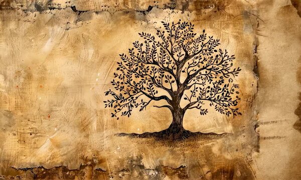 Artistic rendering of bare tree on vintage textured background