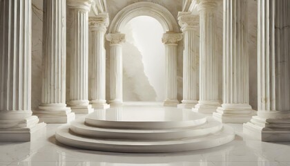 Obraz premium A marble staircase leads to an arched doorway in an ancient Roman temple