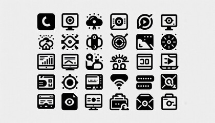 black and white computer icon set
