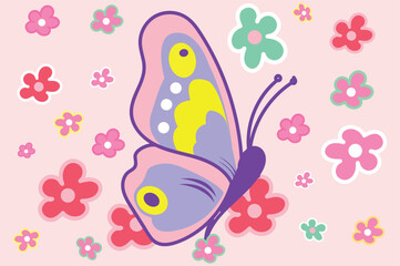 Butterfly and flowers vector pattern Adobe Illustrator Artwork
