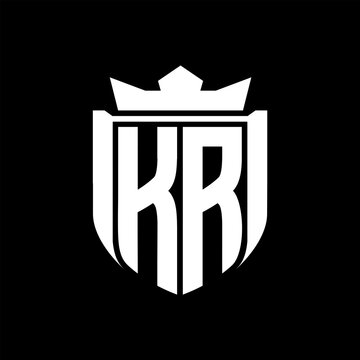 recommend clip art: KR Letter logo shield shape inside shield badge crown on black background template design