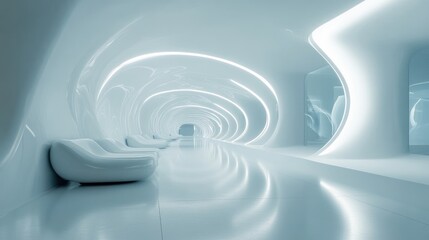Obraz premium Futuristic Tunnel Design with Curved Walls and White Lighting