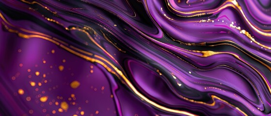 Fototapeta premium Elegant Purple and Black Flowing Background, features a textured design with rich hues of purple and black, accented by delicate touches of gold for a sophisticated look.