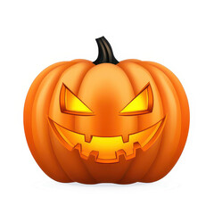 Fototapeta premium A spooky Jack OLantern glows with an evil grin, perfect for Halloween vibes on a clean white backdrop.