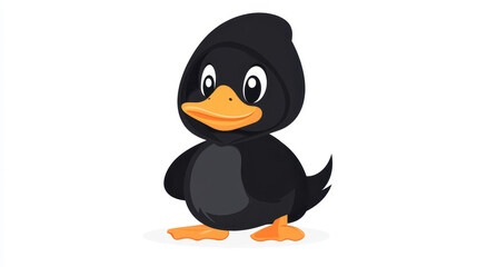 Naklejka premium A playful duckling in a black hoodie, showcasing its adorable charm in a clean, simple vector style.