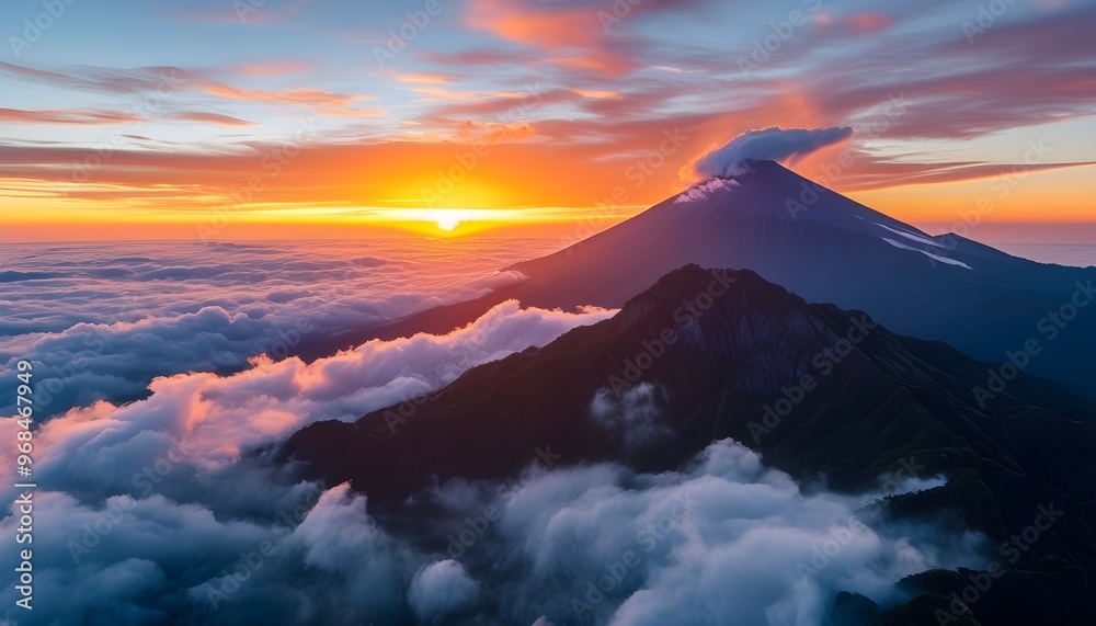 Wall mural majestic sunrise illuminating mountain peaks above a sea of clouds