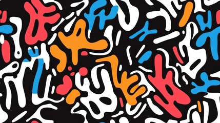 A vibrant illustration showcasing playful shapes and spontaneous marks, blending minimalism with graffitiinspired lettering.