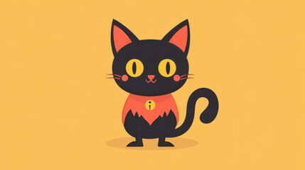 A playful black cat dons a devil costume, ready for Halloween. Its mischievous look brings festive fun to any space
