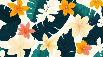 Obraz premium Explore a vibrant tropical floral pattern, perfect for adding a chic touch to your modern designs with exotic charm.