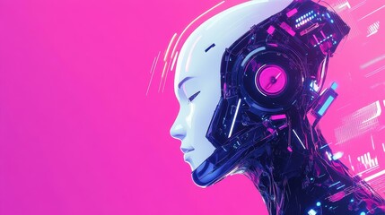 A sleek AI robot, surrounded by cuttingedge patterns, embodies the future of technology and artificial intelligence.