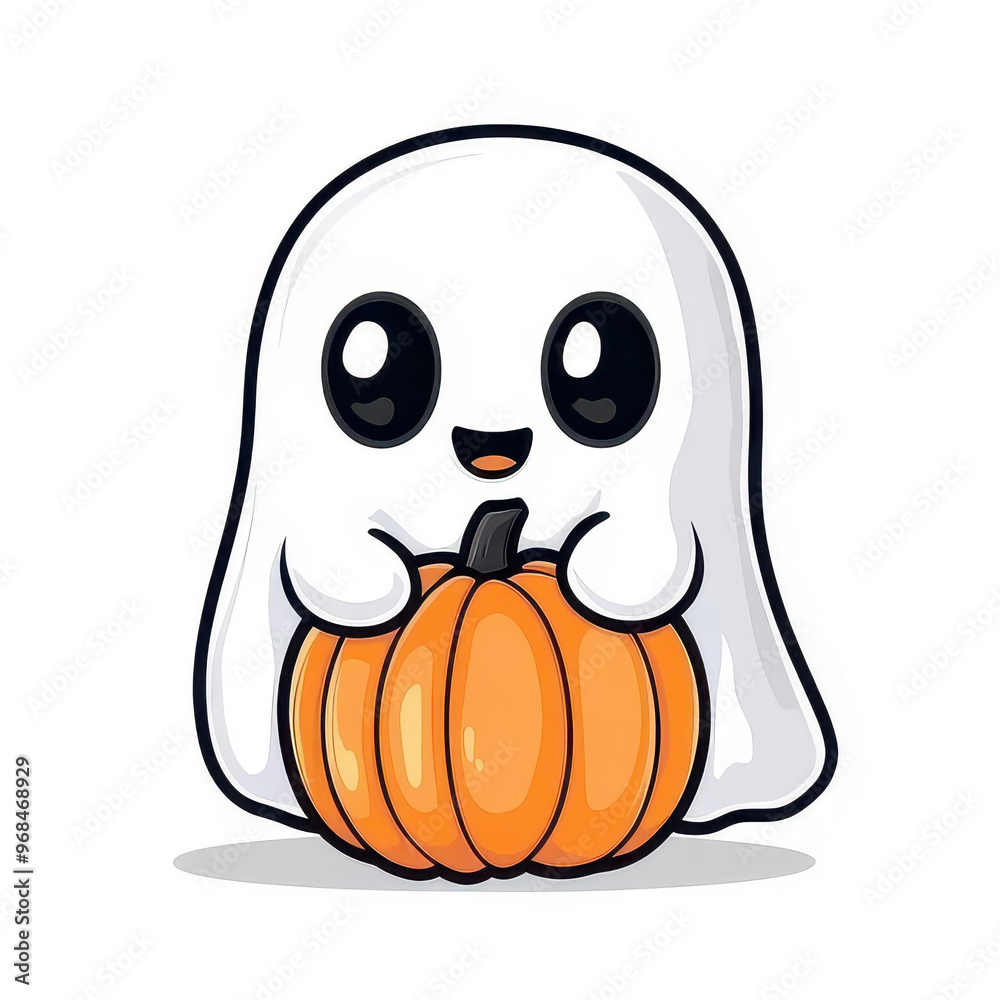 Poster Delight your little one with a cute ghost holding a pumpkin, perfect for a first birthday celebration decoration