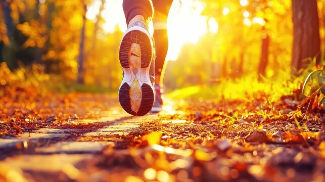 Running Shoes on Fall Foliage Path