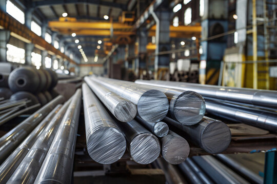 An industrial setting filled with neatly stacked steel pipes, highlighting the raw materials used in manufacturing, conveying a sense of strength and durability.