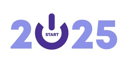 Typography Start 2025 purple color isolated on white background. Design banner posters, stickers, cards 2025. Suitable as printed images on diary covers, t shirts, mugs, etc.