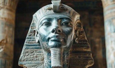 Close-up of an Ancient Egyptian Pharaoh's Stone Bust