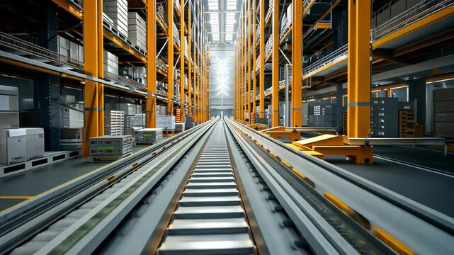 Inside a modern warehouse: a look at automated storage and retrieval systems in action during daytime operations