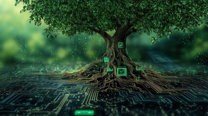 Tree Roots Intertwined with Digital Circuitry