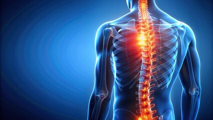 Glowing spine with arthritis and disc degeneration, concept of chronic back pain, chronic pain, backache, spine