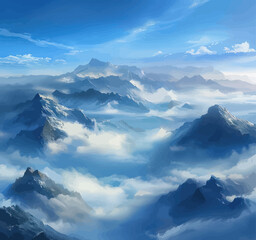 Majestic Mountain Range with Cloudscape