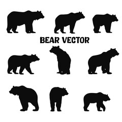 Naklejka premium Bear Black and white silhouette editable vector