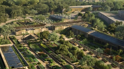 Eco friendly prison with inmate run organic farm and solar panel workshop