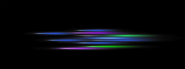 Neon laser beam. Purple Parallel speed light luminous ray, glowing bue lines , hi-tech design elements, Futuristic Vector explosions of Flash light. eps isolated on transparent background. 