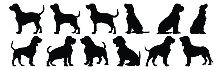 Dog silhouettes set, pet pack of vector silhouette design, isolated background