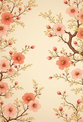 Intricate Peach Blossom Brocade Pattern: Pantone Colors 