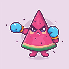 cute watermelon slice fruit character mascot playing boxing sport isolated cartoon 