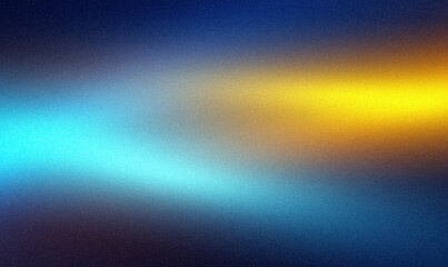 Abstract blue gold orange color wave on black background, grainy noisy banner backdrop design