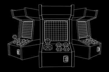 Arcade retro game machine. Wireframe low poly mesh vector illustration.